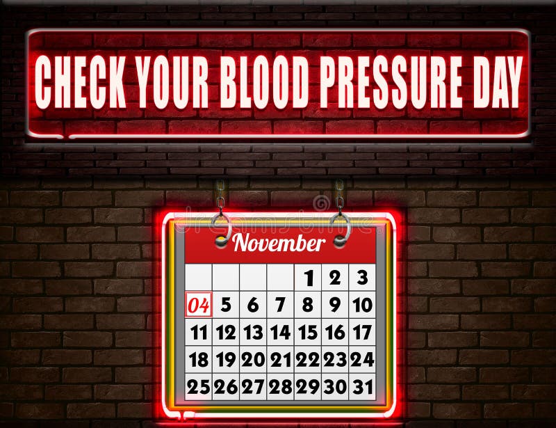 04 November, Check Your Blood Pressure Day, Neon Text Effect on Bricks