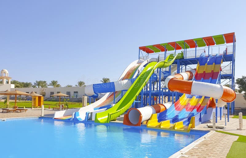 November 1, 2019, Egypt, vacationHurghada water slides at the hotel, Long Beach Resort