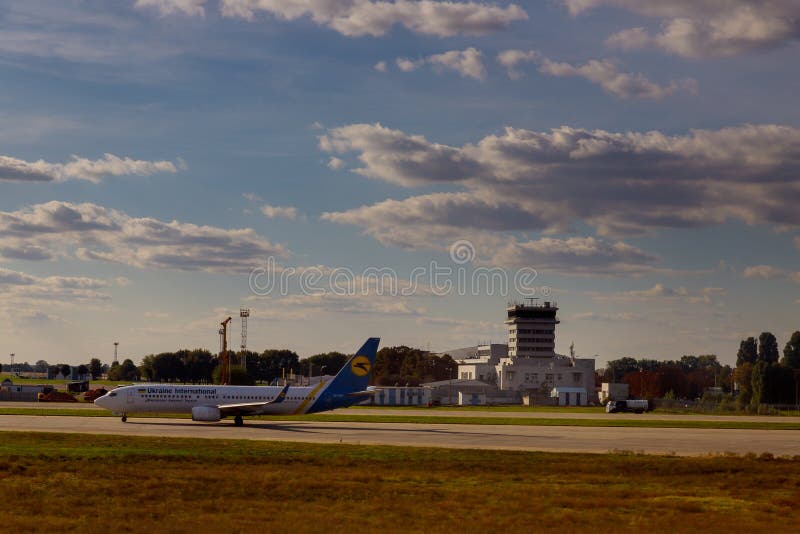 NOVEMBER 25, 2018 KIEV, UKRAINE Ukraine International Airlines airplane in Boryspil KBP International airport