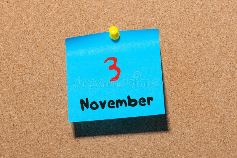 November 3rd Day 3 of Month Color Sticker Calendar on Notice Board November 3rd Day 3 of Month Color Sticker Calendar on Notice Board