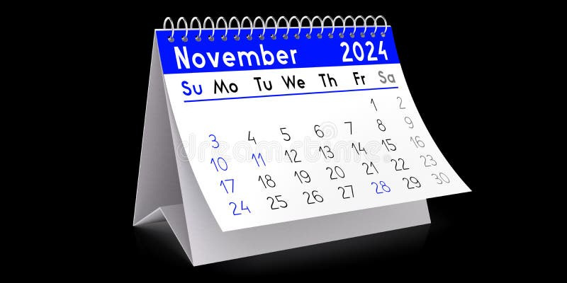 November 2024 - Table Calendar - 3D Illustration Stock Illustration