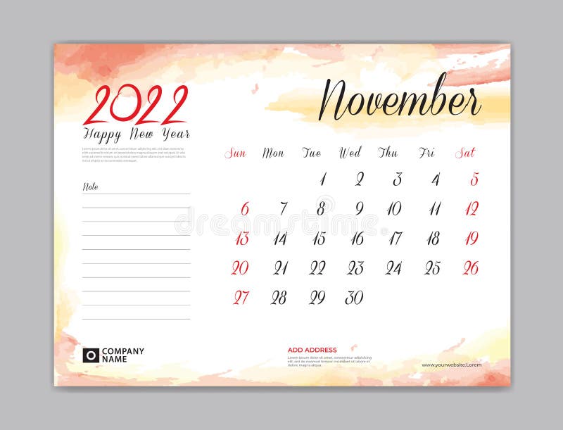 November 2022 Desktop Calendar Calendar 2022 Template, Desk Calendar 2022 Template, November Month Design,  Week Start On Sunday, Wall Calendar, Planner, Printing Stock Vector -  Illustration Of Flyer, Number: 215058275