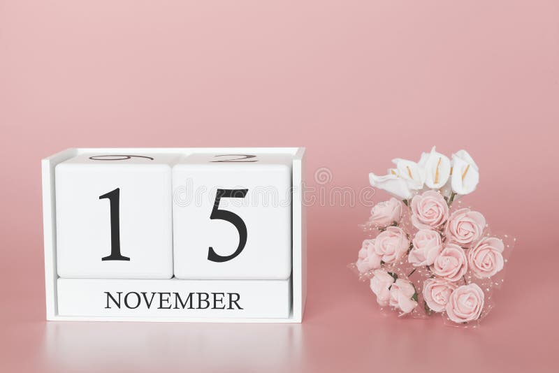 November 15th. Day 15 of month. Calendar cube on modern pink background, concept of bussines and an importent event royalty free stock photo November 15th. Day 15 of month. Calendar cube on modern pink background, concept of bussines and an importent event royalty free stock photo