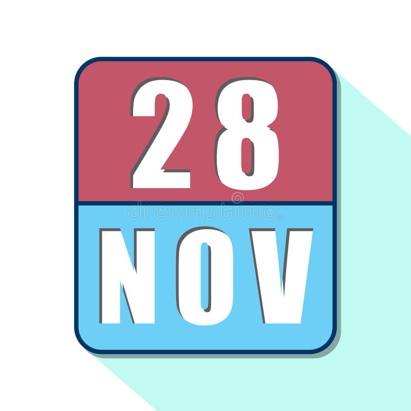 November 28th. Day 28 of Month,Simple Calendar Icon on White Background