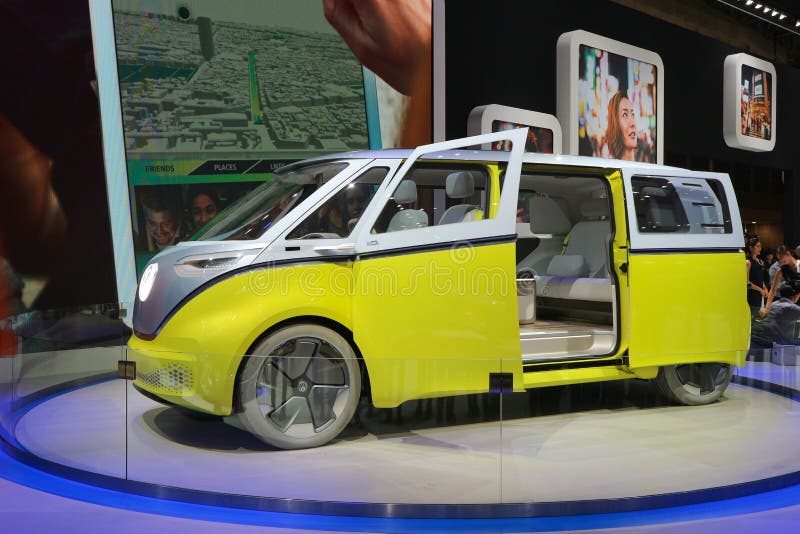 2017 NOVEMBER 03. TOKYO JAPAN. A new volkswagen camper van, ID BUZZ at TOKYO MOTOR SHOW booth royalty free stock photo 2017 NOVEMBER 03. TOKYO JAPAN. A new volkswagen camper van, ID BUZZ at TOKYO MOTOR SHOW booth royalty free stock photo