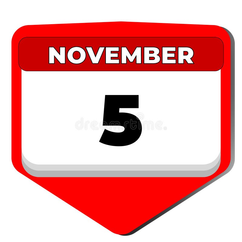 5 November Vector Icon Calendar Day. 5 Date of November. Fifth Day of