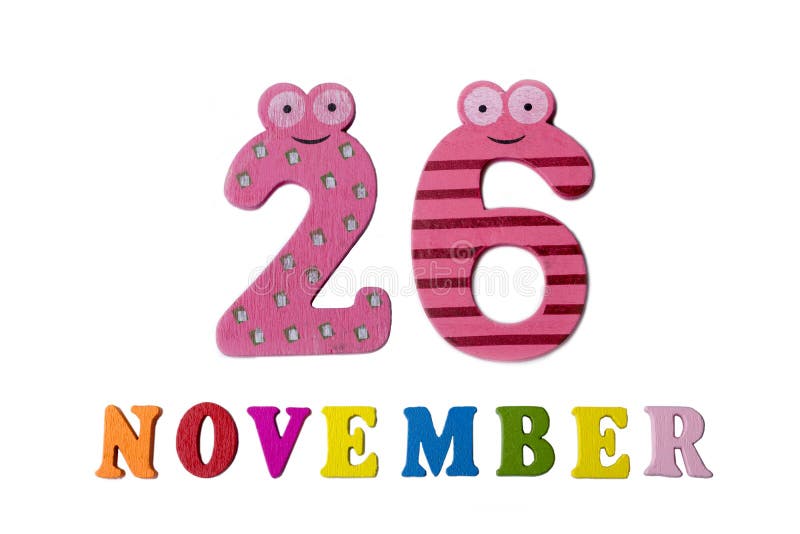 November 26 on white background, numbers and letters. royalty free stock photos