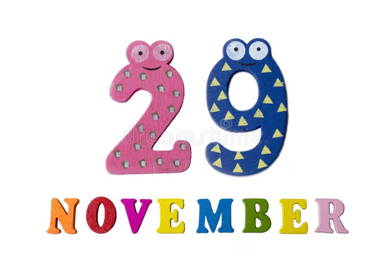 November 29 on white background, numbers and letters. royalty free stock photography