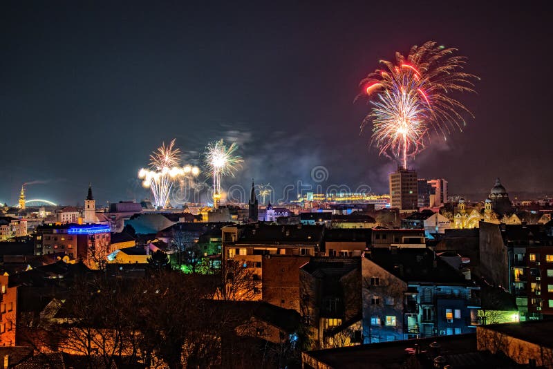 New Year`s Fireworks in Novi Sad. Editorial Photography Image of