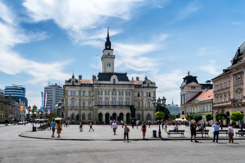 NOVI SAD, SERBIA - July 7, Novi Sad - Liberty Square on the day of Exit Festival. Novi Sad is the second largest city in Serbia,built in 1895. Novi Sad is the administrative center of one of the northern districts. NOVI SAD, SERBIA - July 7, Novi Sad - Liberty Square on the day of Exit Festival. Novi Sad is the second largest city in Serbia,built in 1895. Novi Sad is the administrative center of one of the northern districts.