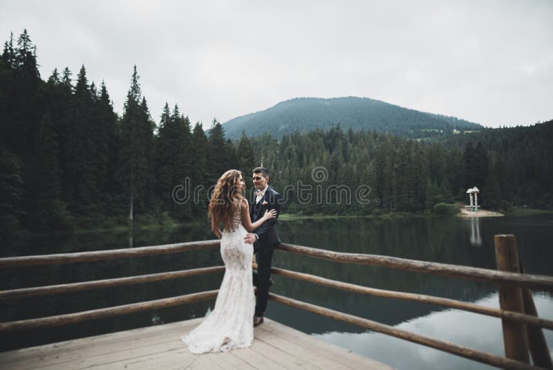 Novia perfecta de los pares, novio que presenta y que se besa en su día de boda imágenes de archivo libres de regalías Novia perfecta de los pares, novio que presenta y que se besa en su día de boda imágenes de archivo libres de regalías