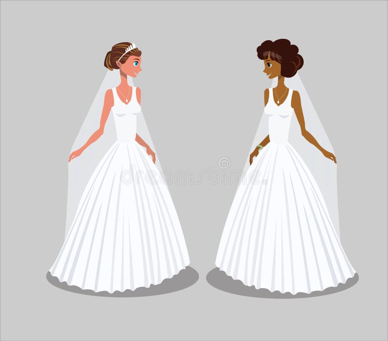 Novias en el ejemplo del vector de los vestidos de boda stock de ilustración Novias en el ejemplo del vector de los vestidos de boda stock de ilustración