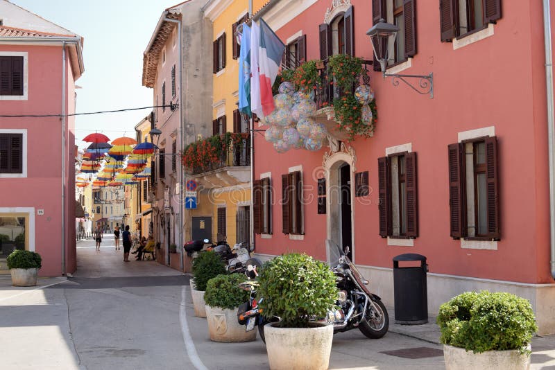 NOVIGRAD, CROATIA - AUGUST 31, 2017: Street view of Novigrad.