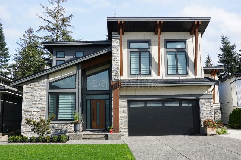 Novo home house canadá design moderno detalhes do exterior visão frontal lado a lado