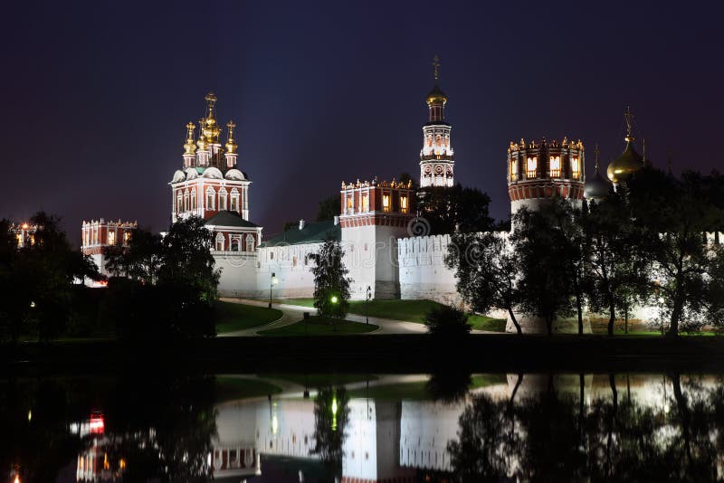 Novodevichy Convent at dark night stock image