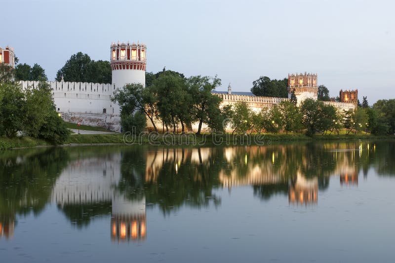 Novodevichy Convent (at night), Moscow, Russia stock photo