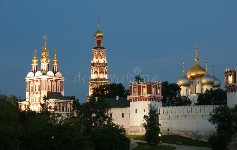 Novodevichy Convent (at night), Moscow, Russia royalty free stock photo