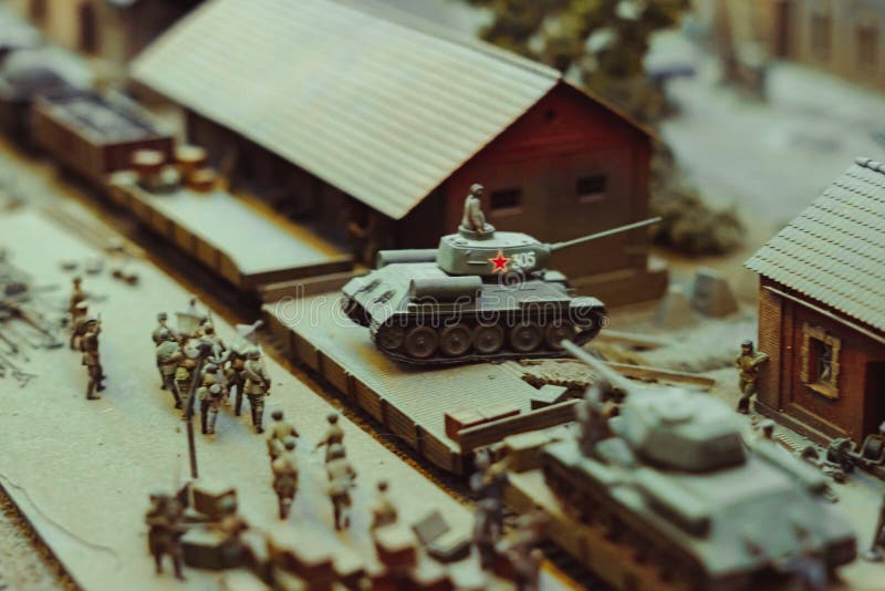 Novokuzneck, Rusland - 26 07 2018: miniatuurmodel van oorlog royalty-vrije stock fotografie Novokuzneck, Rusland - 26 07 2018: miniatuurmodel van oorlog royalty-vrije stock fotografie