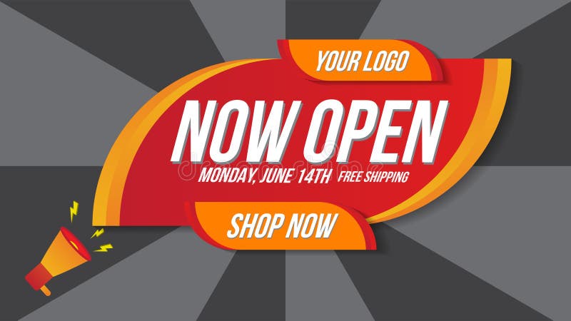 Now Open Shop Or New Store Red And Orange Color Sign On Black Background Template Design For Opening Event Can Be Used For Poster Stock Vector Illustration Of Black Business