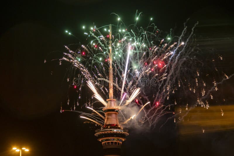New Year's Eve in Auckland, fireworks at the tower in New Zealand1 of the year in Auckland, New Zealand, fireworks leave the most popular tower in the city, January 1, 2024. New Year's Eve in Auckland, fireworks at the tower in New Zealand1 of the year in Auckland, New Zealand, fireworks leave the most popular tower in the city, January 1, 2024