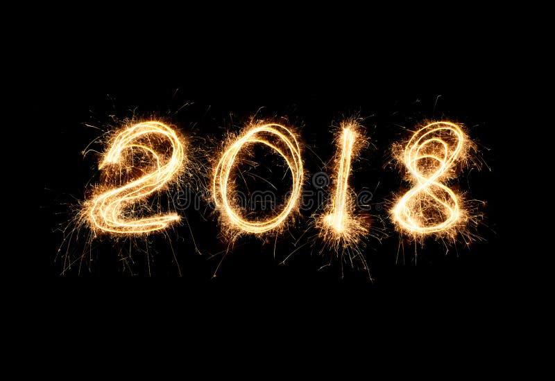 Nowego roku 2018 światło Sparklers remis oblicza 2018 Bengalia światła obraz royalty free Nowego roku 2018 światło Sparklers remis oblicza 2018 Bengalia światła obraz royalty free