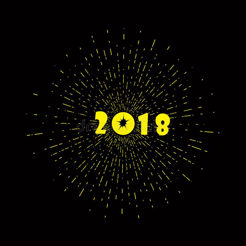 Nowego roku świętowania fajerwerków żółty tło szczęśliwy 2018 royalty ilustracja