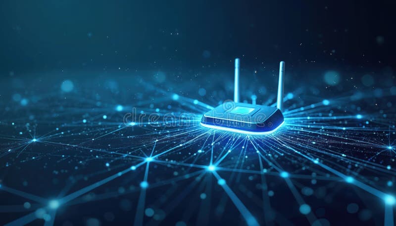Nowoczesna ilustracja routera 5G. Bezpieczna sieć domowa szybka łączność szybka technologia internetowa. Transmisja bezprzewodowa ilustracji