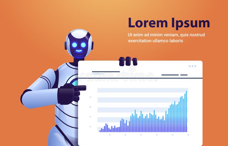 Nowoczesne roboty analizujące statystyki wykresy danych finansowych analizujące koncepcję technologii sztucznej inteligencji ilustracja wektor