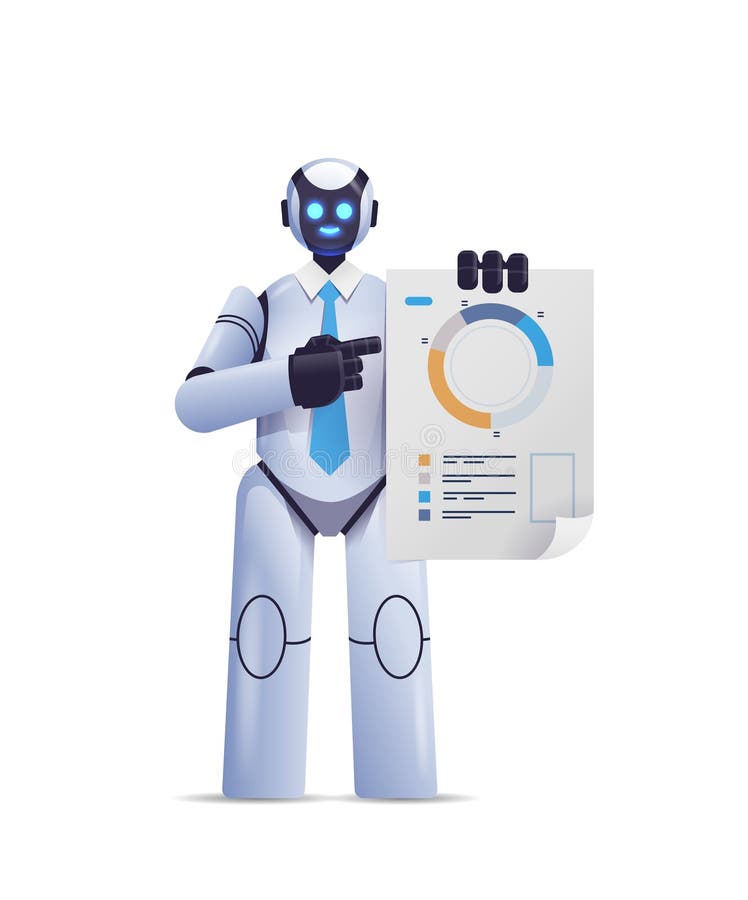 Nowoczesny robot analizujący statystyki diagram danych finansowych analizujący koncepcję technologii sztucznej inteligencji royalty ilustracja