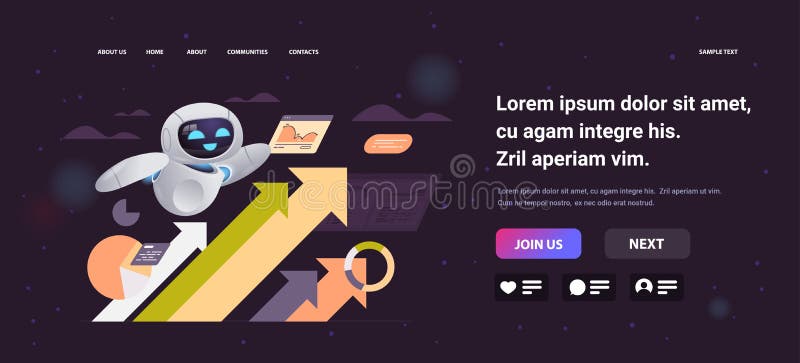 Nowoczesny robot analizujący statystyki finansowe dane wzrost firmy skuteczna strategia technologia sztucznej inteligencji royalty ilustracja