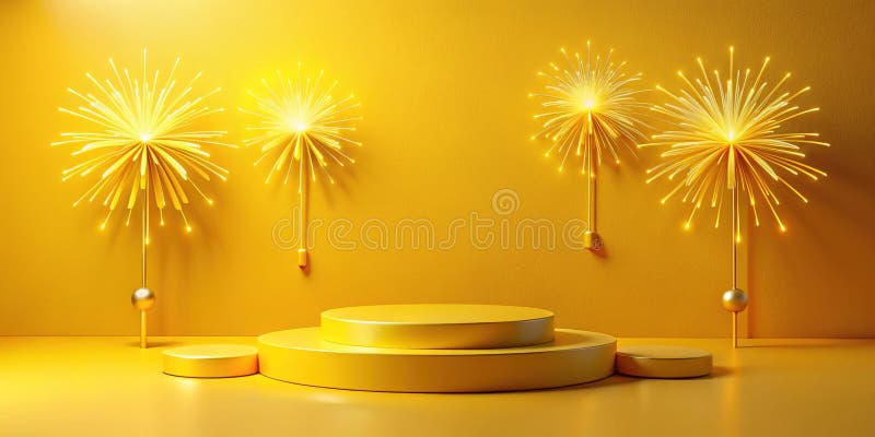 Nowoczesny wyświetlacz produktów Diwali Podium Minimalistyczny render 3D wyposażony w elegancki żółty Fireworks do promowania mark ilustracja wektor