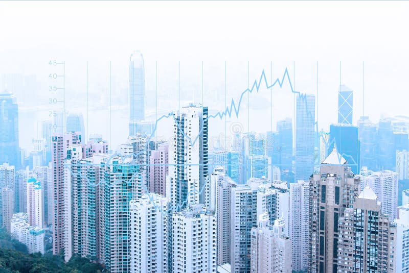 Nowożytna miastowa linia horyzontu Globalne komunikacje i networking duży wykresu rynku liczb zapas ilustracja wektor Nowożytna miastowa linia horyzontu Globalne komunikacje i networking duży wykresu rynku liczb zapas ilustracja wektor