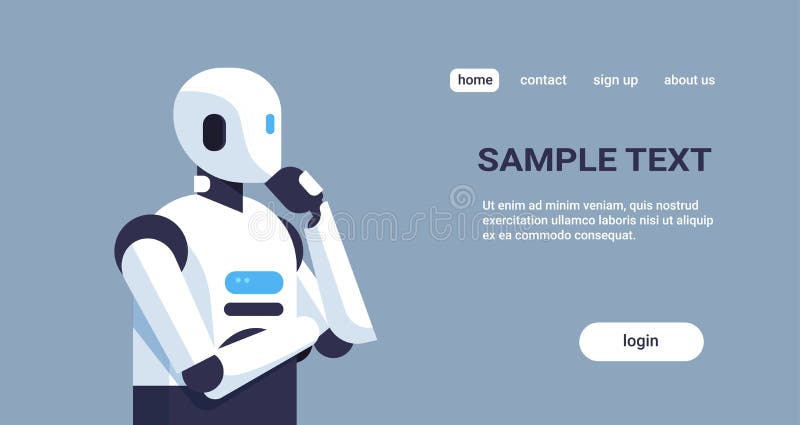 Nowożytnego robota mienia ręki myślący humanoid podbródek rozpamiętywa sztucznej inteligencji technologii cyfrowej pojęcia kreskó ilustracja wektor Nowożytnego robota mienia ręki myślący humanoid podbródek rozpamiętywa sztucznej inteligencji technologii cyfrowej pojęcia kreskó ilustracja wektor