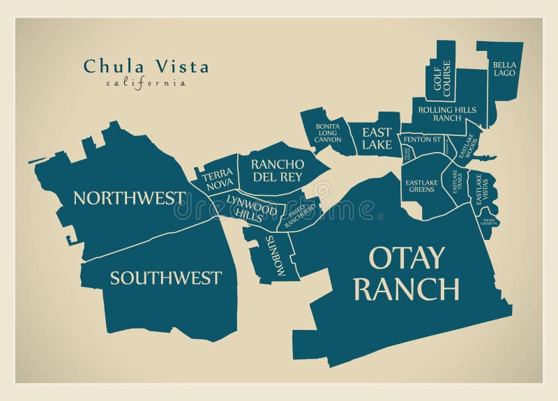 Nowożytna miasto mapa - Chula Vista Kalifornia usa z ne miasto ilustracji Nowożytna miasto mapa - Chula Vista Kalifornia usa z ne miasto ilustracji