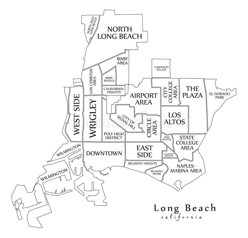 Nowożytna miasto mapa - Long Beach Kalifornia usa z nei miasto ilustracji Nowożytna miasto mapa - Long Beach Kalifornia usa z nei miasto ilustracji