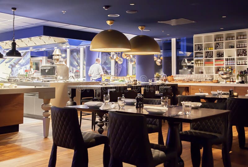 Modern Amsterdam's restaurant with open kitchen. Modern Amsterdam's restaurant with open kitchen