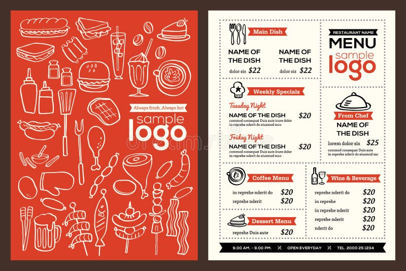 Nowożytnego Restauracyjnego menu pokrywy projekta broszurowy wektorowy szablon