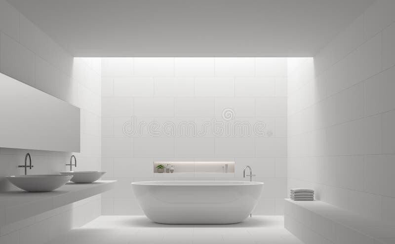 Nowożytnej białej łazienki stylu 3d renderingu wewnętrzny minimalny wizerunek ilustracji