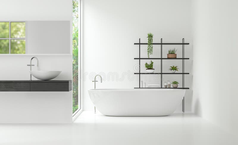 Nowożytnej białej łazienki stylu 3d renderingu wewnętrzny minimalny wizerunek ilustracja wektor