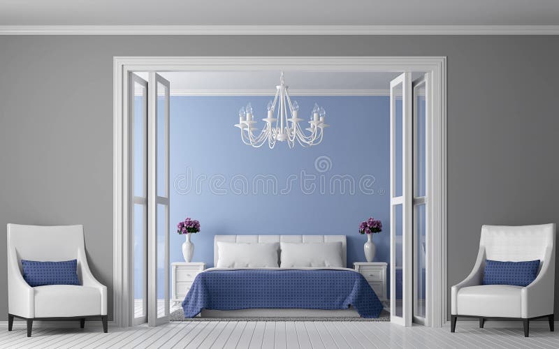 Nowożytnej rocznik sypialni 3d renderingu wewnętrzny wizerunek ilustracji