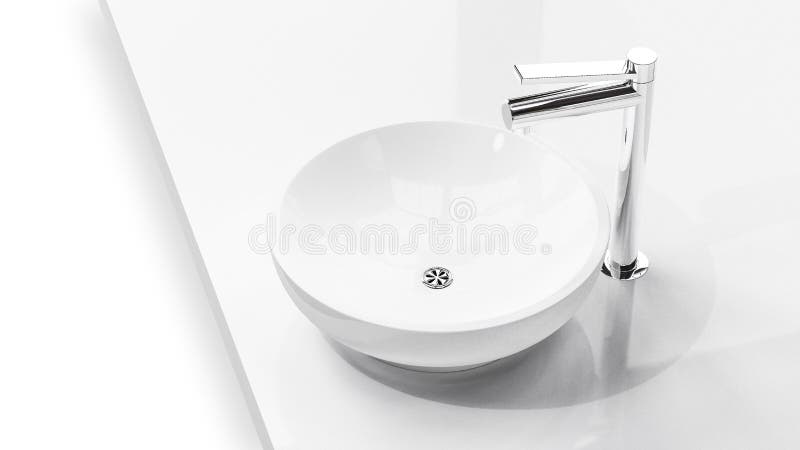 Nowożytny biały zlew w miękkim świetle na białym tła 3d illustr zdjęcia stock Nowożytny biały zlew w miękkim świetle na białym tła 3d illustr zdjęcia stock