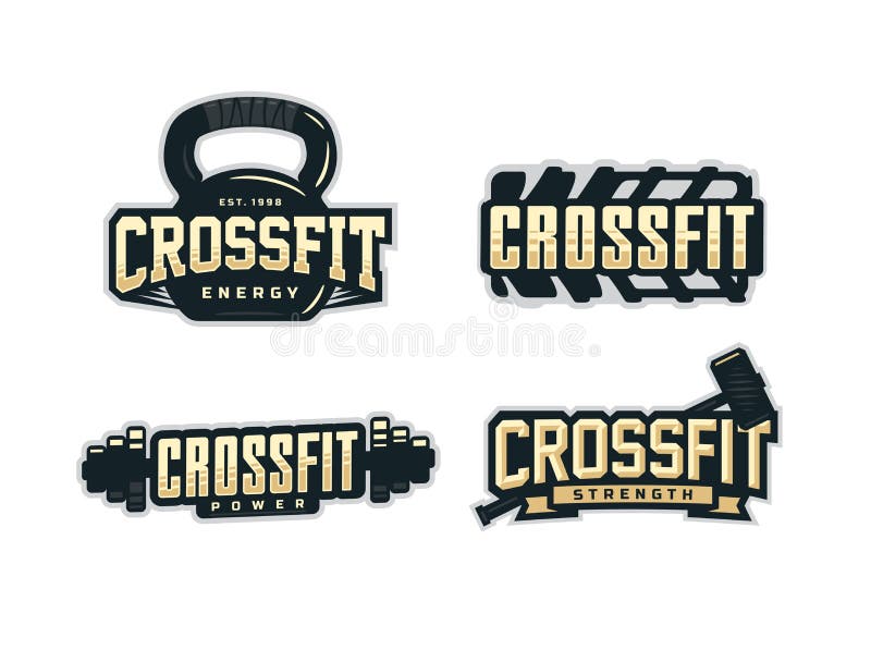Nowożytny fachowy loga emblemat ustawiający dla crossfit ilustracji Nowożytny fachowy loga emblemat ustawiający dla crossfit ilustracji