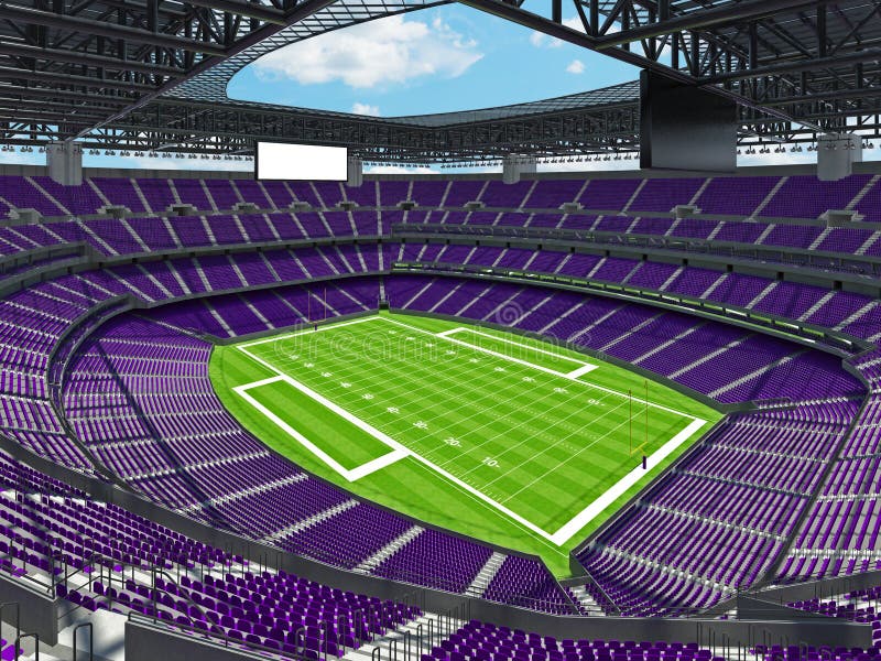 Nowożytny futbolu amerykańskiego stadium z purpurowymi siedzeniami ilustracji Nowożytny futbolu amerykańskiego stadium z purpurowymi siedzeniami ilustracji