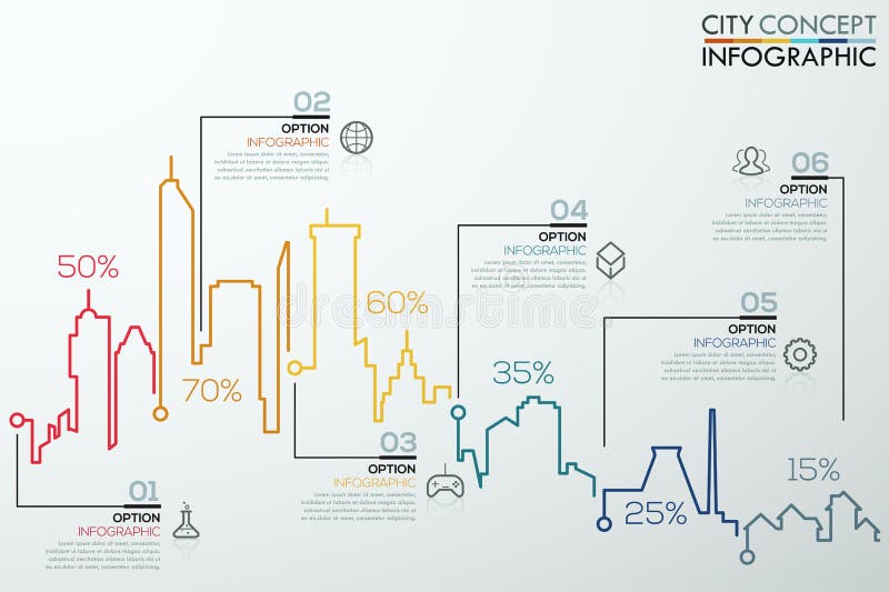 Nowożytny infographic opcja sztandar z kolorowego miasta prętową mapą royalty ilustracja Nowożytny infographic opcja sztandar z kolorowego miasta prętową mapą royalty ilustracja