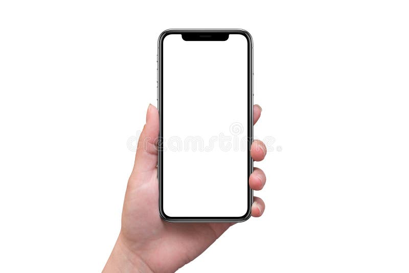 Modern smart phone with x curved screen in woman hand isolated. Blank screen for mockup. Modern smart phone with x curved screen in woman hand isolated. Blank screen for mockup.