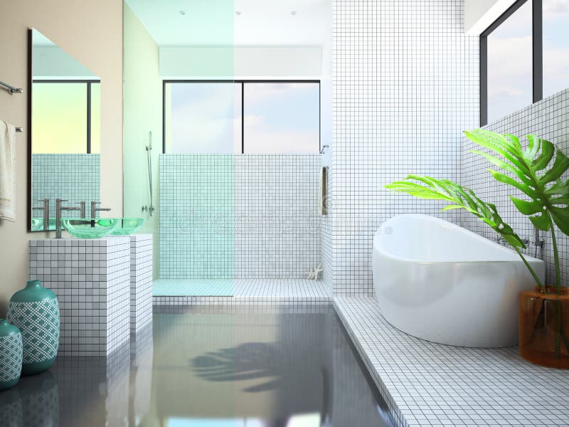 Modern interior of the white bathroom 3D rendering. Modern interior of the white bathroom 3D rendering