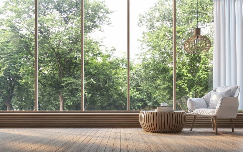 Nowożytny żywy pokój z natura widoku 3d renderingu wizerunkiem ilustracja wektor