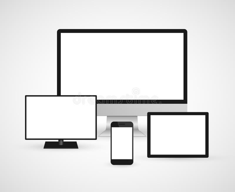 Nowożytnych technologia przyrządów komputerowy monitor, cyfrowa pastylka i telefon komórkowy, royalty ilustracja Nowożytnych technologia przyrządów komputerowy monitor, cyfrowa pastylka i telefon komórkowy, royalty ilustracja