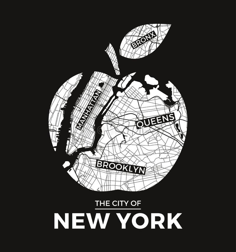 Nowy Jork dużej jabłczanej koszulki graficzny projekt z miasto mapą ilustracji Nowy Jork dużej jabłczanej koszulki graficzny projekt z miasto mapą ilustracji
