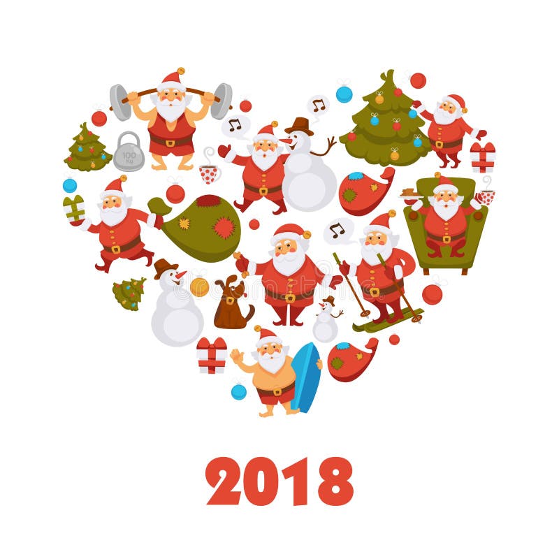 2018 nowy rok Santa postać z kreskówki odświętności zimy wakacje kartka z pozdrowieniami Bożenarodzeniowy wektorowy projekt ilustracji 2018 nowy rok Santa postać z kreskówki odświętności zimy wakacje kartka z pozdrowieniami Bożenarodzeniowy wektorowy projekt ilustracji